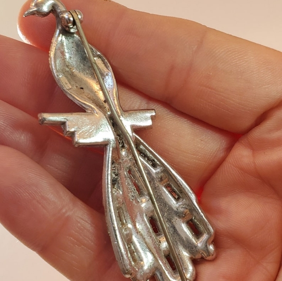 Vintage Mid Century Modern Peacock Bird Rhinestone Crystal Brooch/Pin - Picture 2 of 7